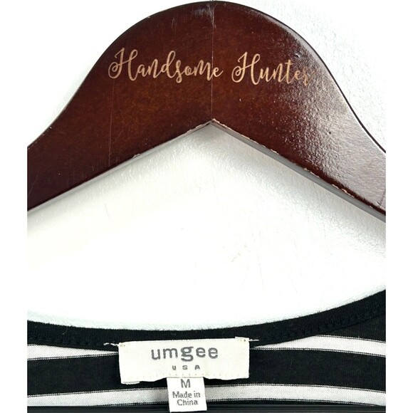 Umgee VNeck Cap Sleeve Blouse Women M Black White Stripe Twist Knot Front 1182H - Picture 10 of 11